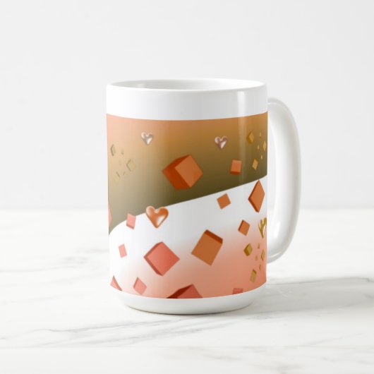 Orange Floating Hearts and Cubes Kaffeetasse (VorderseiteRechts)