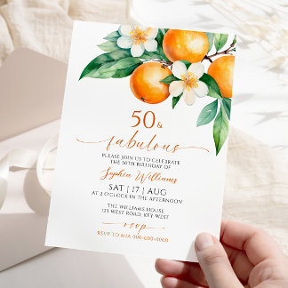 Orange Floral 50 & Fabulous Birthday Einladung