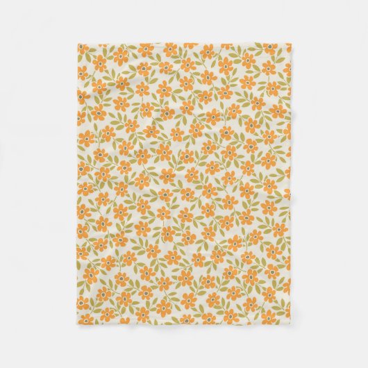 Orange Floral 70er Retro Fleecedecke (Vorderseite)