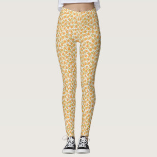 Orange Floral 70er Retro Leggings