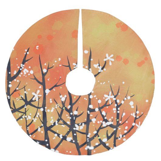 Orange Floral Abstrakt Polyester Weihnachtsbaumdecke (Vorderseite)