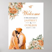 Orange Floral Anand Karaj Wedding Welcome Sign Poster (Vorne)
