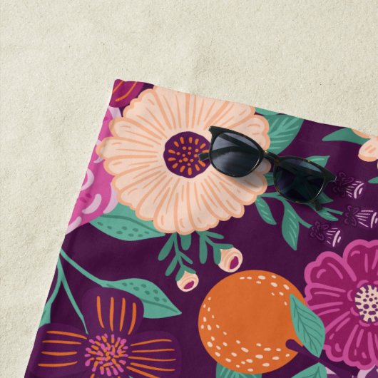 Orange & Floral Blossom Lila & rosa Muster Strandtuch (Beispiel)