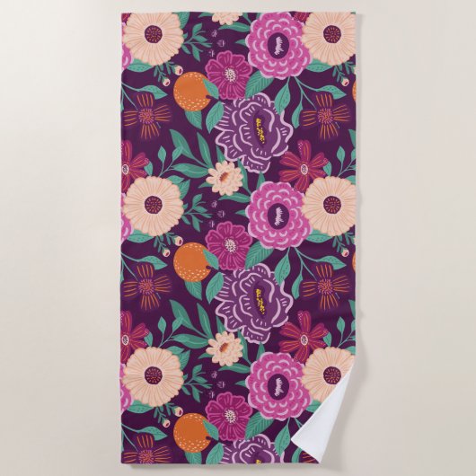 Orange & Floral Blossom Lila & rosa Muster Strandtuch (Vorderseite)