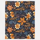 Orange Floral Boho Herbst Schwarz Fleecedecke (Vorderseite)