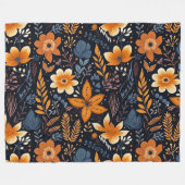 Orange Floral Boho Herbst Schwarz Fleecedecke (Vorderseite (Horizontal))