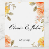 ORANGE FLORAL BOTANICAL BRIDAL SHOWER WEDDING WEINETIKETT (Einzelnes Label)