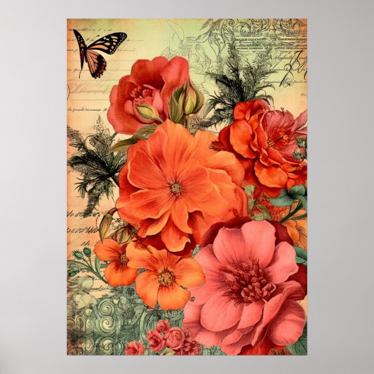 Orange Floral Botanical Poster (Vorne)