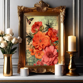 Orange Floral Botanical Poster