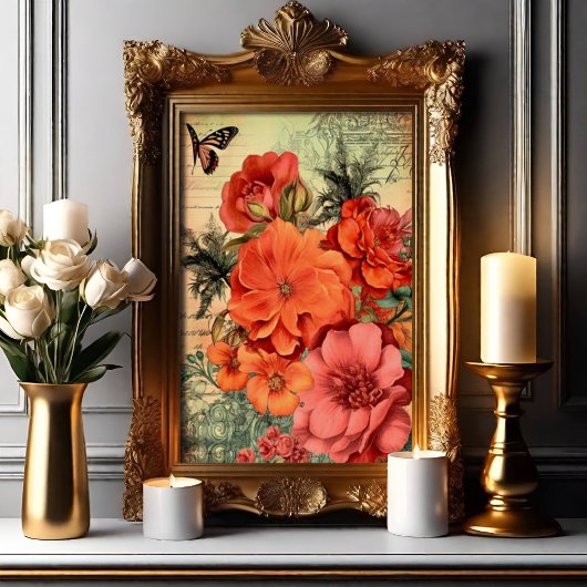 Orange Floral Botanical Poster