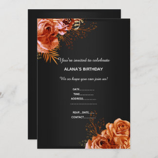 ORANGE FLORAL BOUQUET ELEGANT JEDEN ANLASS SCHWARZ EINLADUNG
