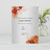 ORANGE FLORAL BOUQUET ELEGANT JEDEN ANLASS SILVER EINLADUNG (Stehend Vorderseite)