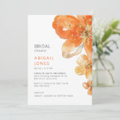 Orange Floral Brautparty Einladung (Stehend Vorderseite)