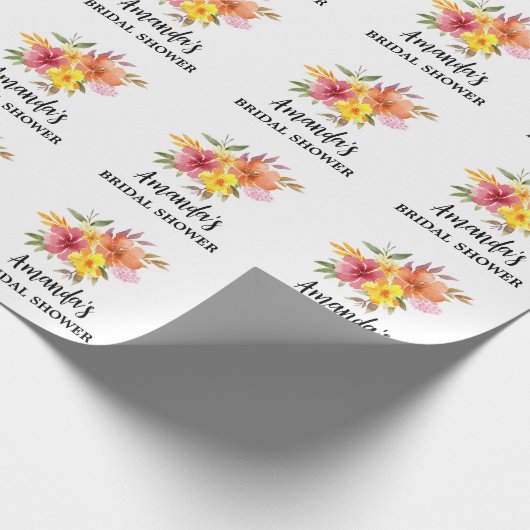 Orange Floral Brautparty Geschenkpapier (Ecke)