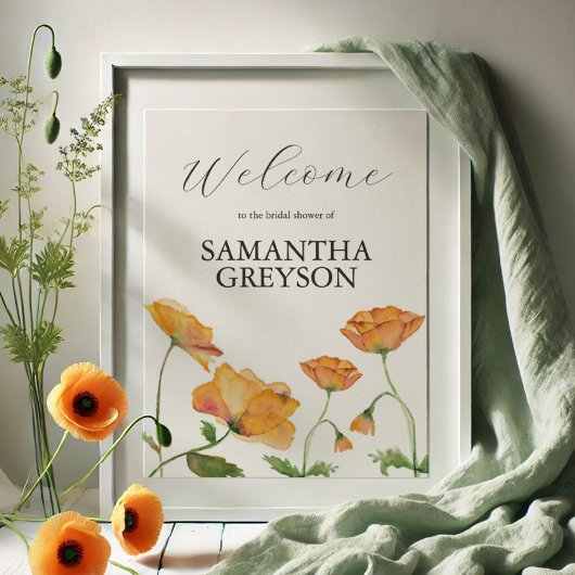Orange Floral Brautparty Welcome Poster