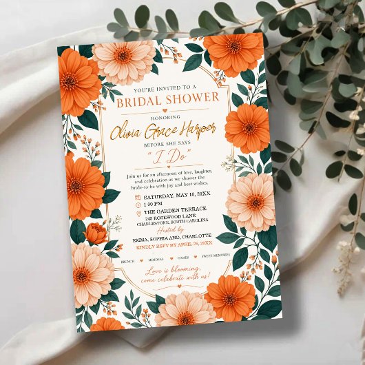 Orange Floral Bride To Be Party Invite Einladung