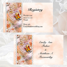 Orange Floral Butterfly Wedding Gift Registry Begleitkarte