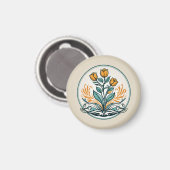 Orange Floral Button Magnet (Vorderseite/Rückseite)