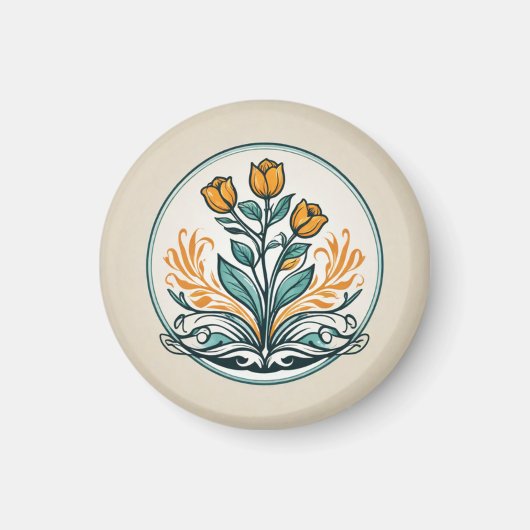 Orange Floral Button Magnet (Vorne)
