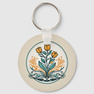 Orange Floral Button Schlüsselanhänger