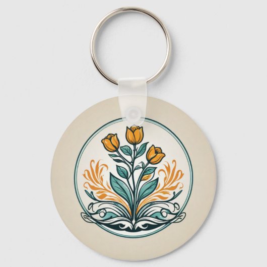 Orange Floral Button Schlüsselanhänger (Vorderseite)