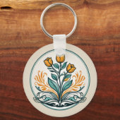 Orange Floral Button Schlüsselanhänger (Rückseite)