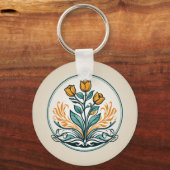 Orange Floral Button Schlüsselanhänger (Vorderseite)