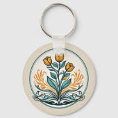 Orange Floral Button Schlüsselanhänger (Rückseite)