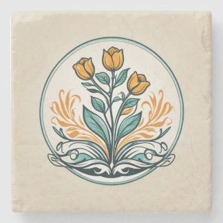 Orange Floral Button Steinuntersetzer