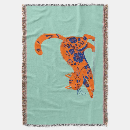 Orange Floral Cat Decke (Vorderseite Vertikal)