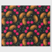 Orange Floral Cherry Pattern Geschenkpapier (Flach)