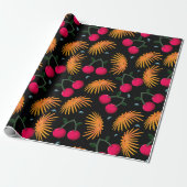 Orange Floral Cherry Pattern Geschenkpapier (Ungerollt)