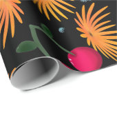 Orange Floral Cherry Pattern Geschenkpapier (Rolleneckpunkt)