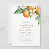 Orange Floral Christening Einladung (Vorderseite)