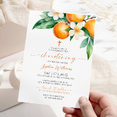 Orange Floral Christening Einladung
