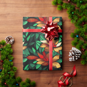 Orange Floral Christmas Pattern Geschenkpapier