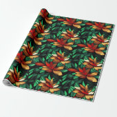 Orange Floral Christmas Pattern Geschenkpapier (Ungerollt)