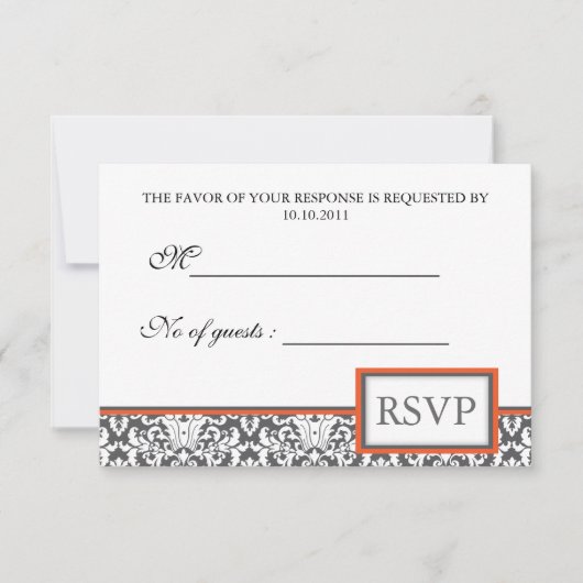 Orange floral Damask UAWG Invite RSVP Karte (Vorderseite)