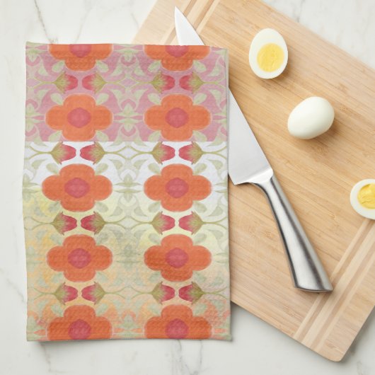 Orange Floral Designer Geschirrtuch (Viertel Falte)