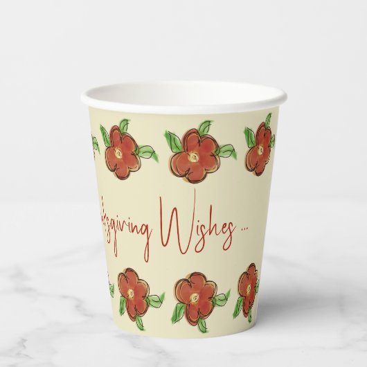 Orange Floral Designer Pappbecher (Rückseite)