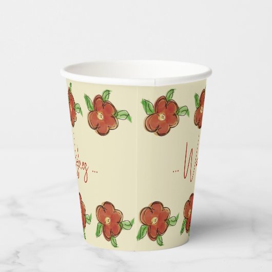 Orange Floral Designer Pappbecher (Rechts)