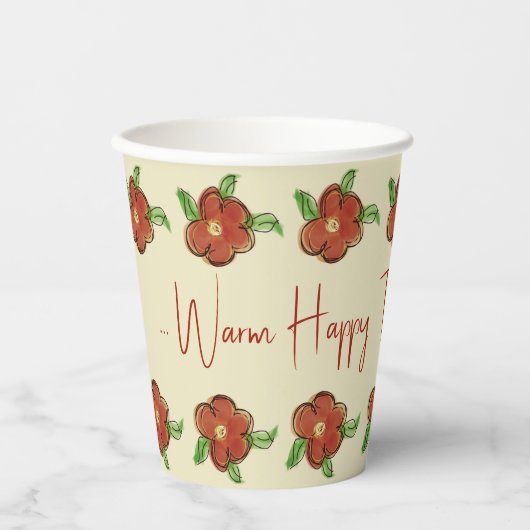 Orange Floral Designer Pappbecher (Vorderseite)