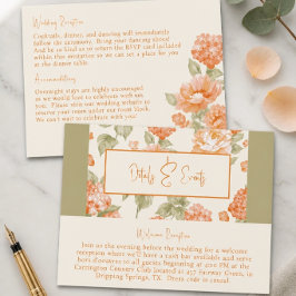 Orange Floral Details und Events Umschließungskart Begleitkarte