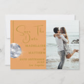 Orange Floral Disco Save the Date Hochzeit (Vorderseite)