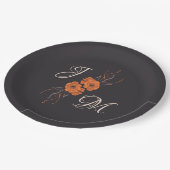 Orange Floral Elegant Minimal Monogram Wedding Pappteller (Schrägansicht)