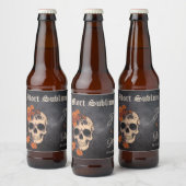 Orange Floral Elegant Skull Monogram Wedbier Bierflaschenetikett (Flaschen)