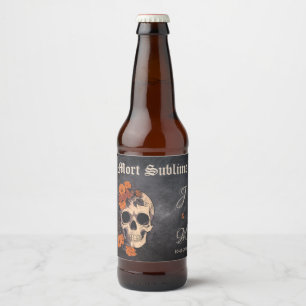 Orange Floral Elegant Skull Monogram Wedbier Bierflaschenetikett
