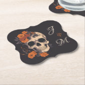 Orange Floral Elegant Skull Monogram Wedding Untersetzer (angewinkelt)