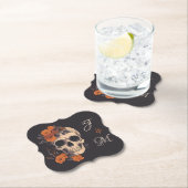 Orange Floral Elegant Skull Monogram Wedding Untersetzer (Vor Ort)