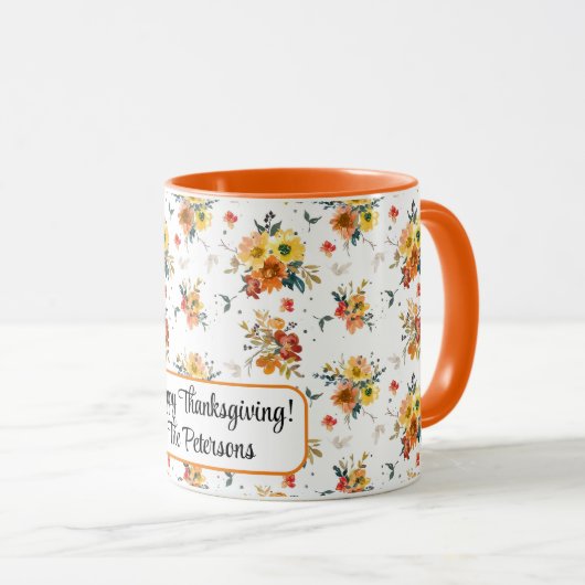 Orange Floral Fall Tasse (VorderseiteRechts)